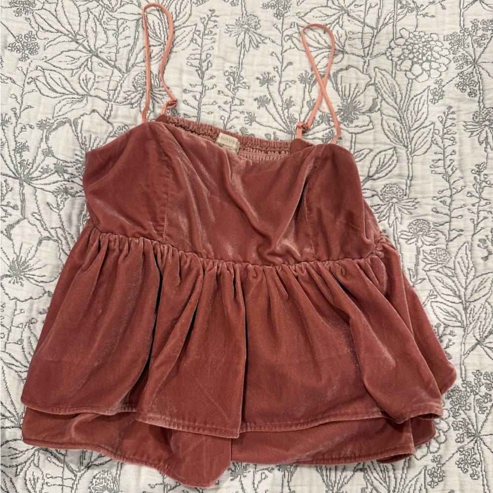 Urban Outfitters Velvet Sleeveless Top in Dusty Rose/Pink